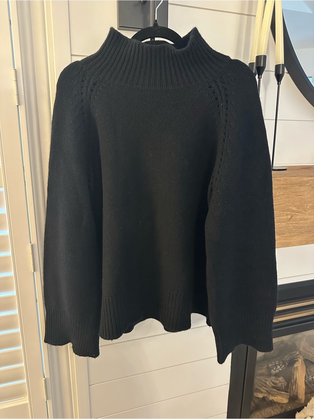 Aritzia WOOL & CASHMERE Black Ribbed Funnel Neck Sweater